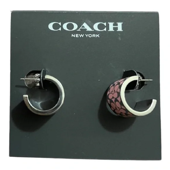 NEW Coach Huggie Earrings Pink / Silver With Butterfly Closure - Picture 8 of 15